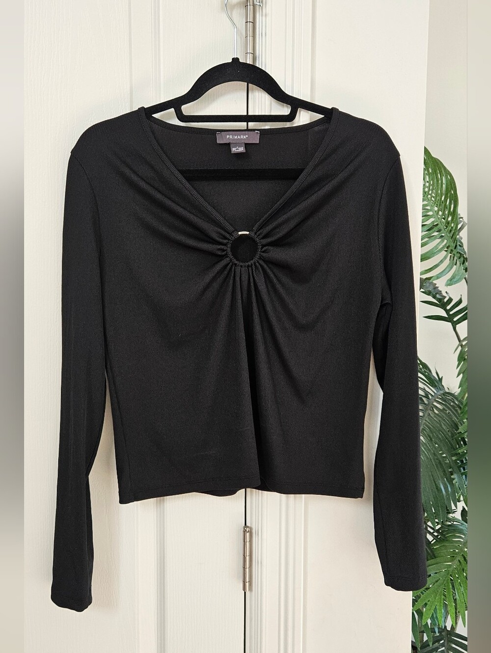 Primark Black Long Sleeve Top with Front Ring Detail